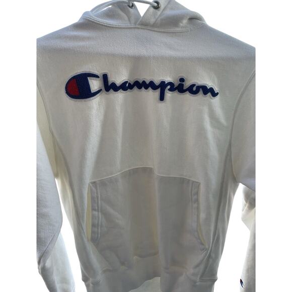 Champion Reverse Weave Men Chenille Patch Applique White‎ Hoodie Sz S - Picture 5 of 5